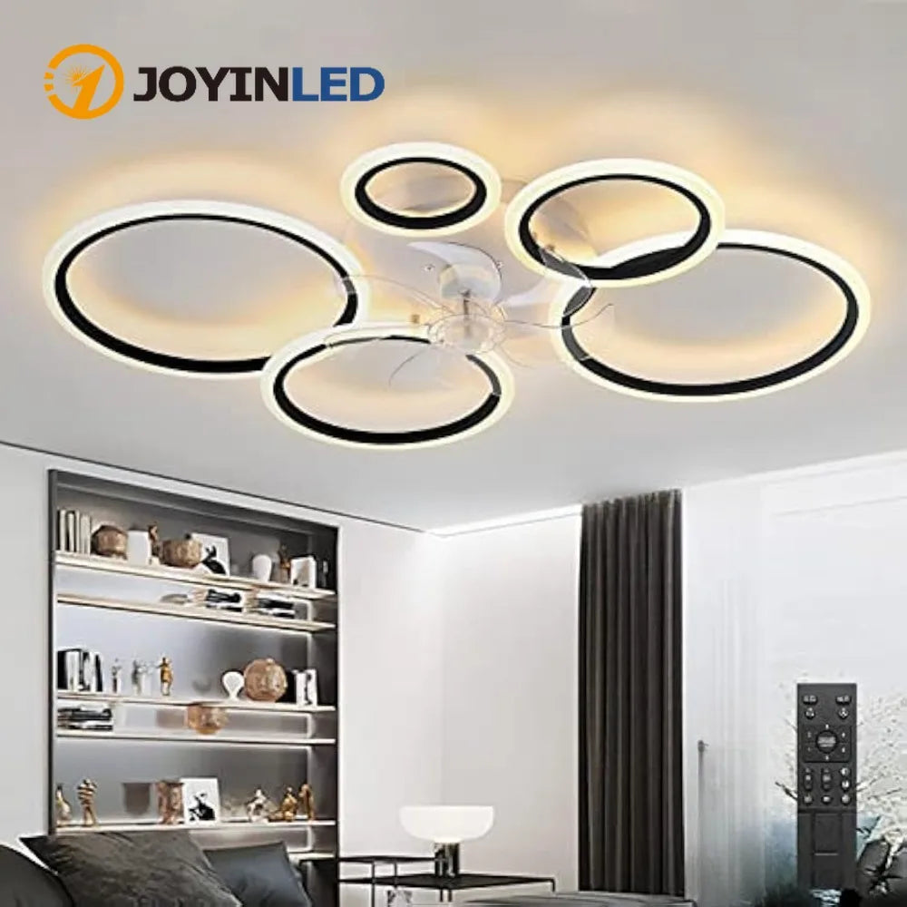 Ventilatore da soffitto rotondo nero Ventilatori da soffitto moderni silenziosi con luci e telecomando Vento