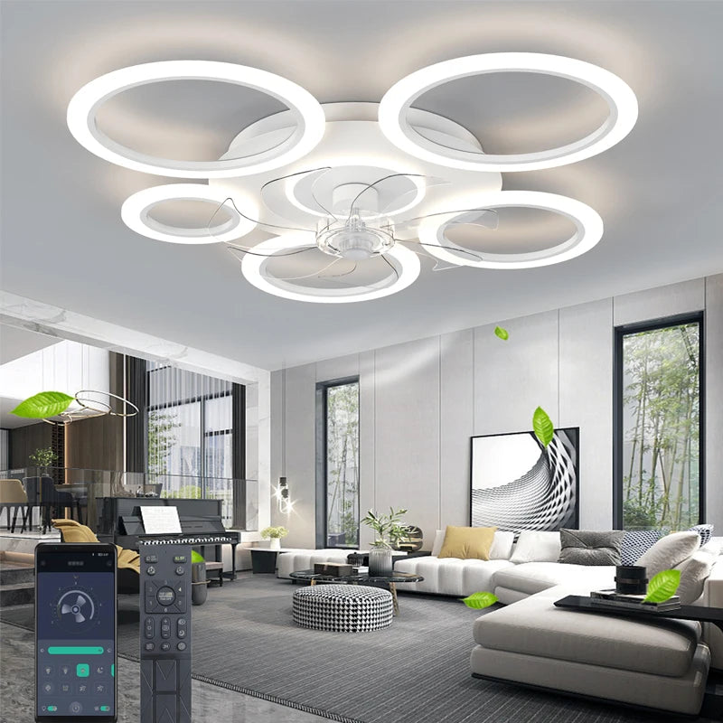 Ventilatore da Soffitto Moderno Bianco Minimalista con Luce, Controllo Intelligente, Sistema di Illuminazione – foto 8