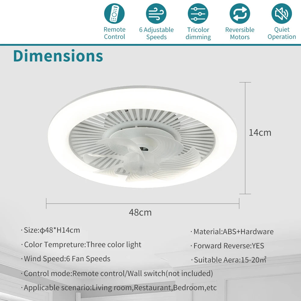 Ventilatore da soffitto con plafoniera LED e telecomando – dettaglio 5