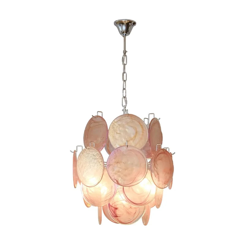 Lampadario in vetro artigianale con cristalli, rosa o bianco – dettaglio 5