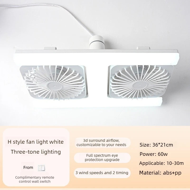 Ventilatore con Luce E27 e Telecomando, Controllo della Velocità e Dimmerabile, Lampada a Forma di H – foto 9