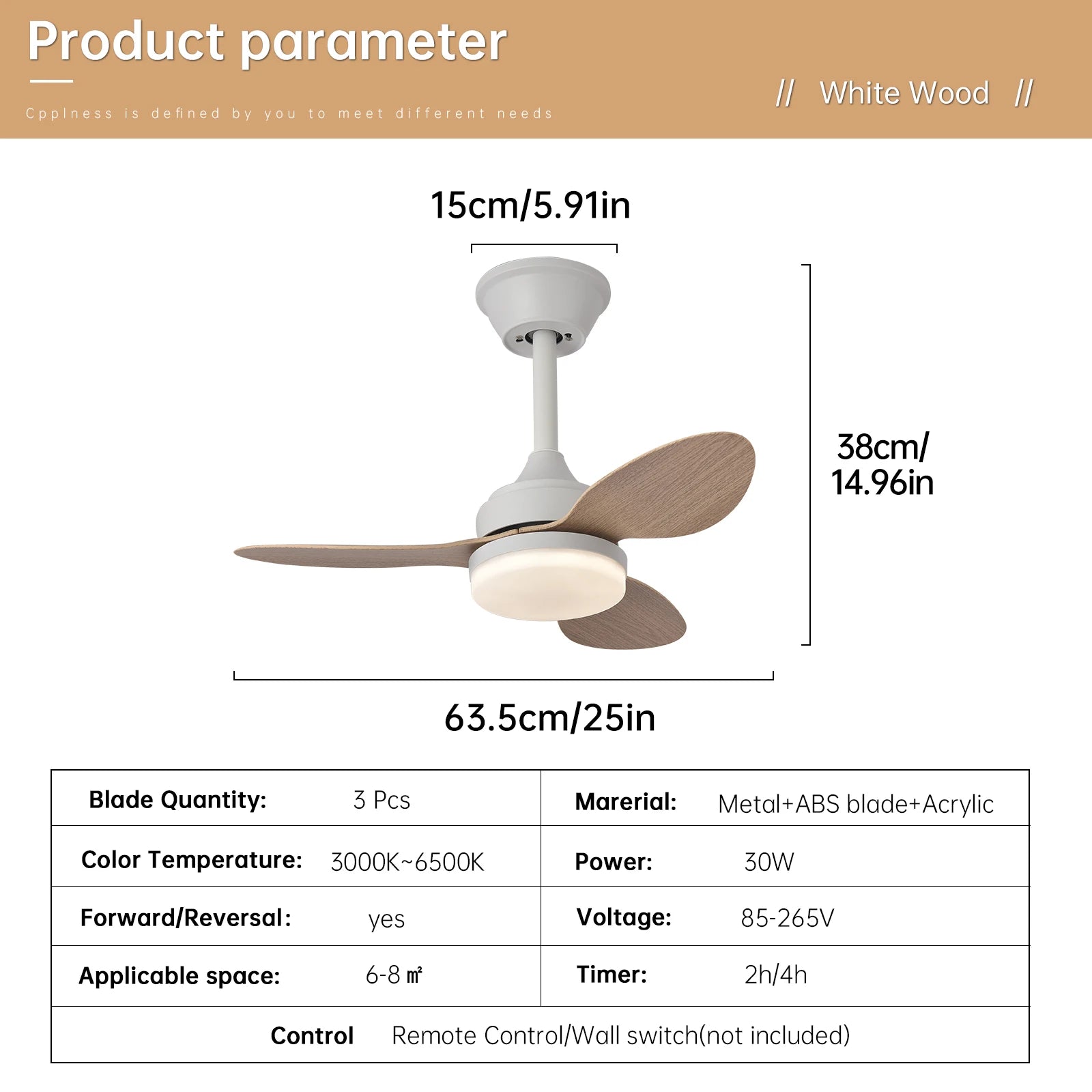 Ventilatore da soffitto con luce, ventilatore da soffitto a basso profilo da 25 pollici/42 pollici/52 pollici con telecomando, per interni ed esterni coperti