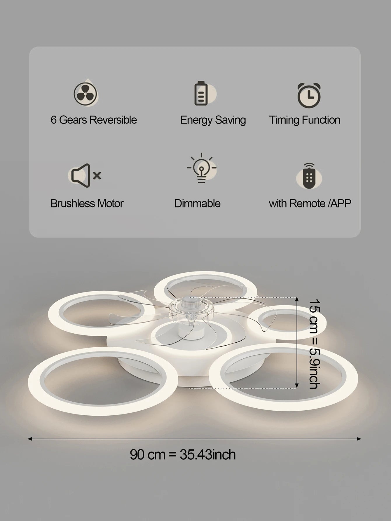 Ventilatore da Soffitto Moderno Bianco Minimalista con Luce, Controllo Intelligente, Sistema di Illuminazione – foto 9