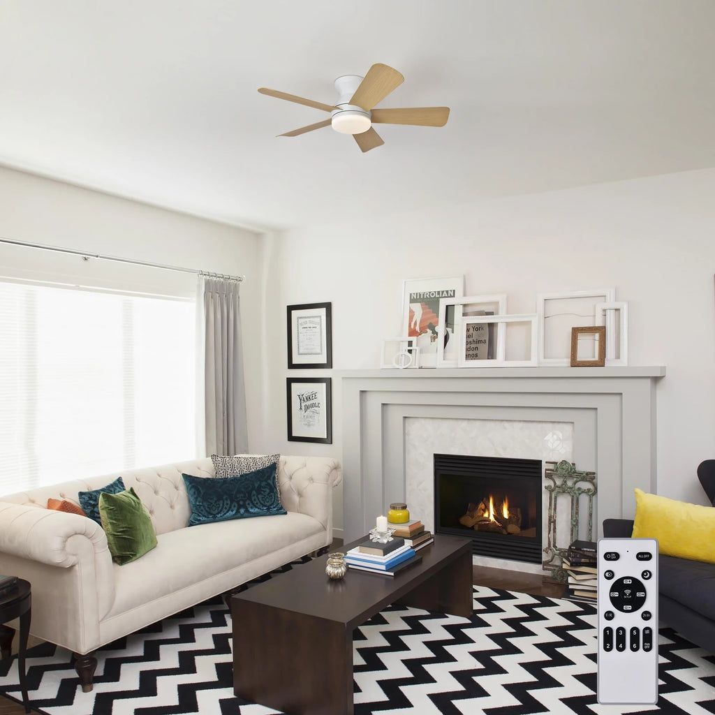 Ventilatore da soffitto moderno con luce, adatto per interni ed esterni, dimmerabile, a basso profilo, con – foto 4
