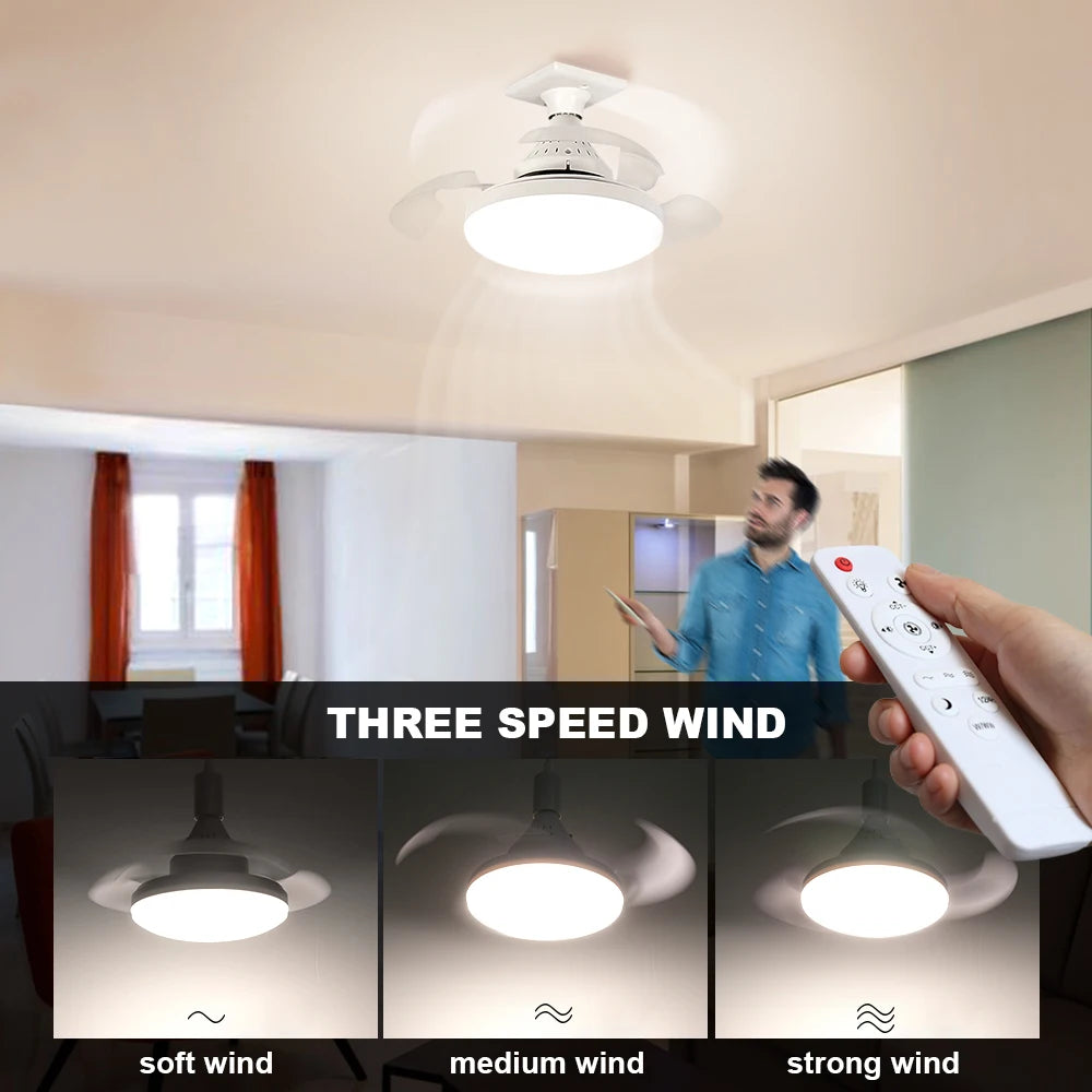 Ventilatore da soffitto LED E27 85-265V con telecomando per interni domestici Soggiorno Studio Illuminazione – foto 3