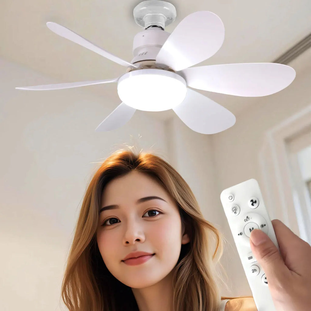 Lampada Ventilatore da Soffitto LED E27 con Telecomando 30W 40W, Funzione Dimmerabile, Adatta per Soggiorno