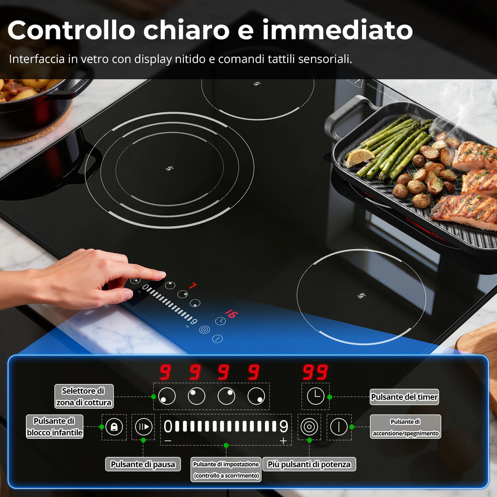 Piano cottura in ceramica da incasso 60 cm, 4 zone, 6700 W – dettaglio 4