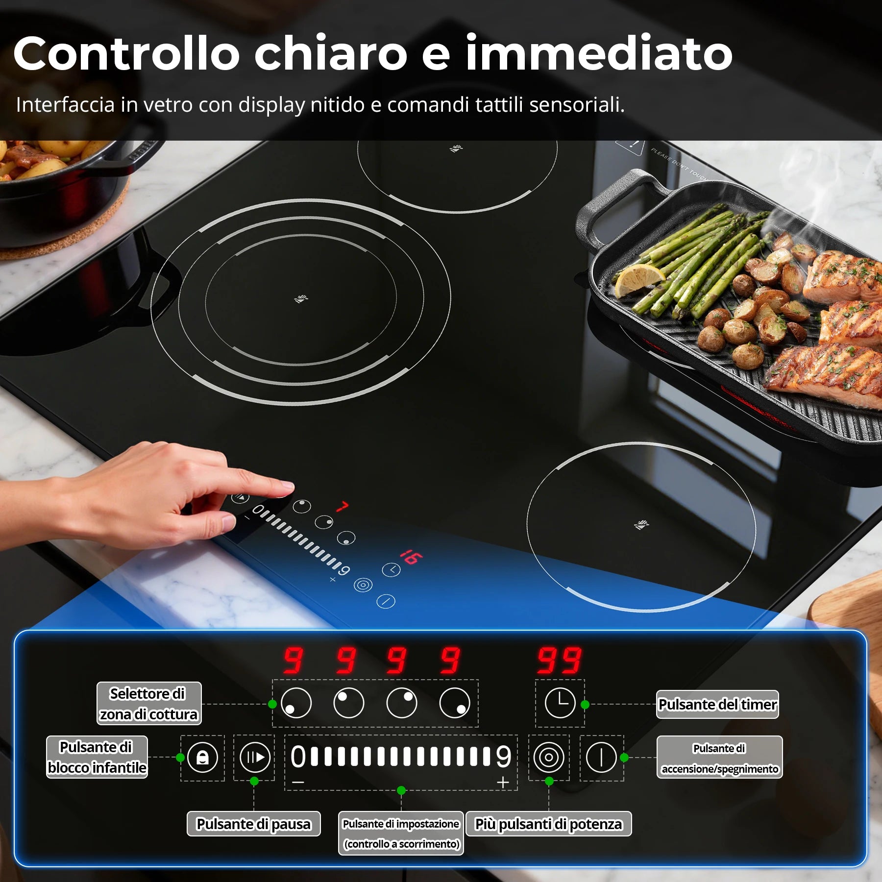 Piano cottura in ceramica da incasso 60 cm, 4 zone, 6700 W – dettaglio 4