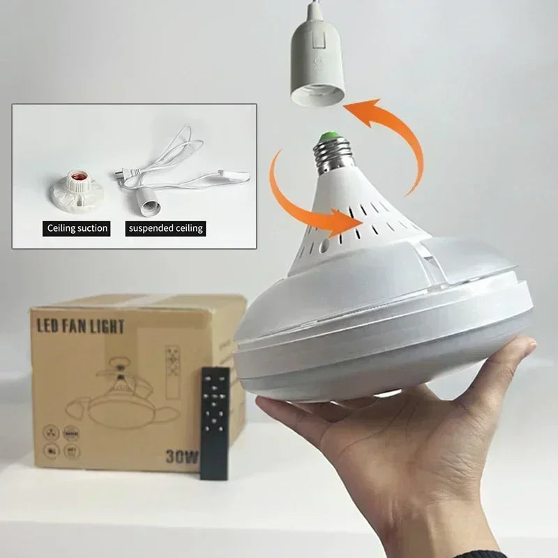 Ventilatore da soffitto 2-in-1 con luce e telecomando, ventola a LED con attacco E27, ventilatore a spirale – foto 3