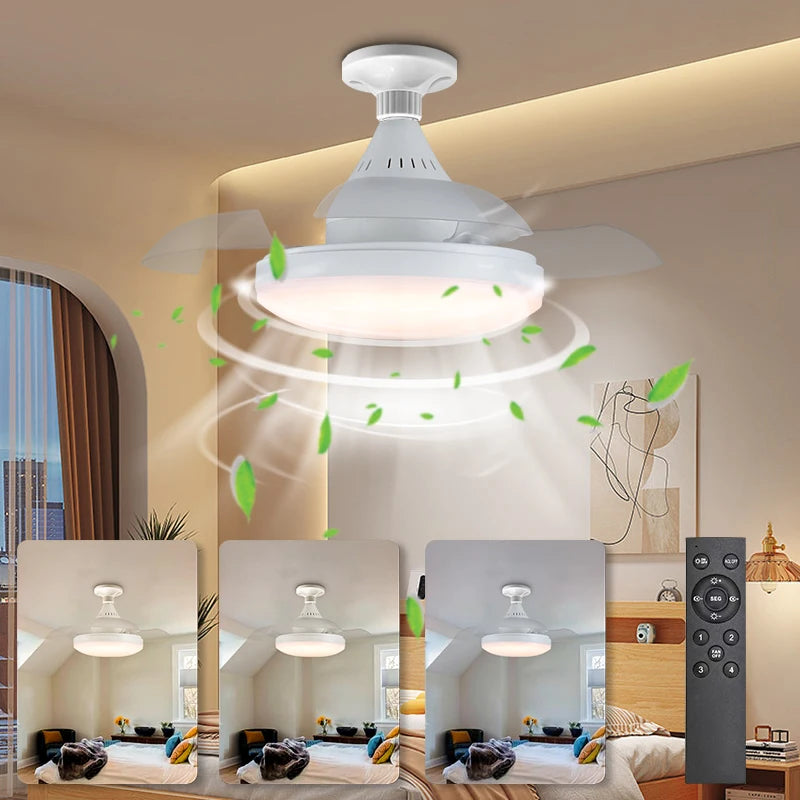 Lampada da soffitto invisibile a LED E27 Lampada da ventilatore silenziosa integrata con telecomando Lampada