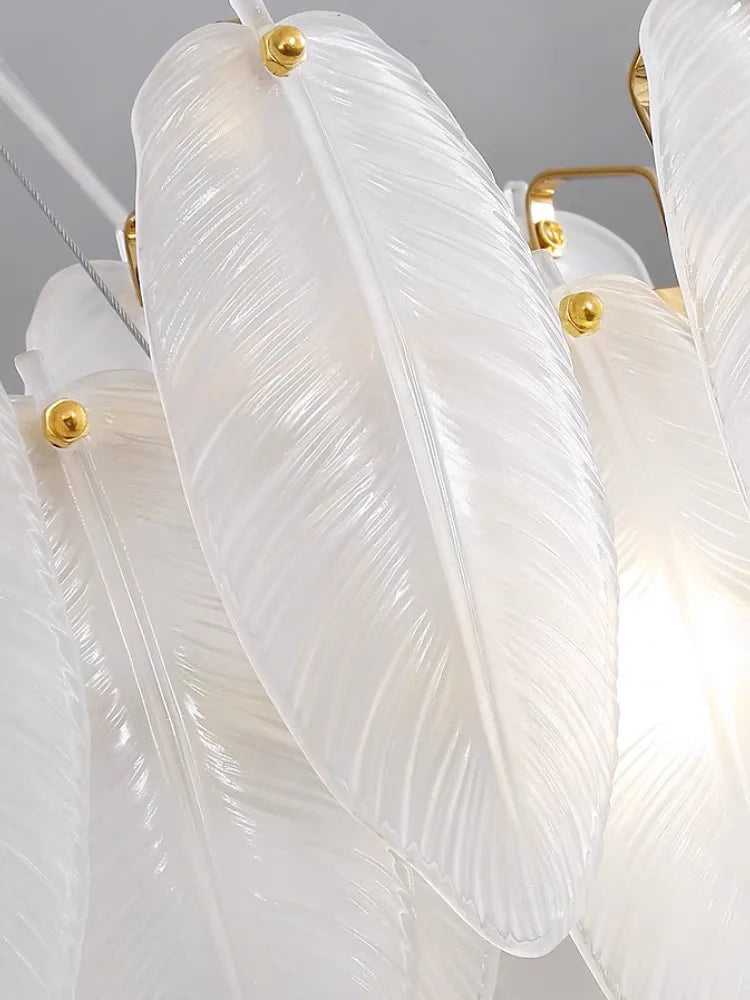 Lampada a sospensione in vetro con piume, fino a 100 cm – dettaglio 4