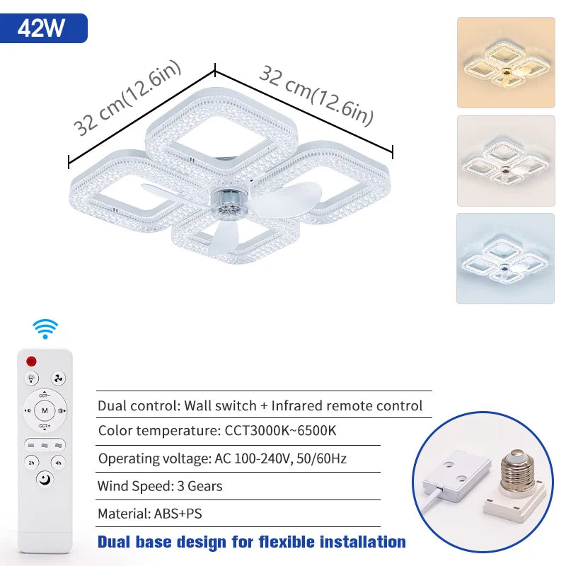 Ventilatore da Soffitto Moderno con Luce, Silenzioso, Telecomando, 3 CCT Dimmerabili, 3 Velocità, Lampada LED – foto 9