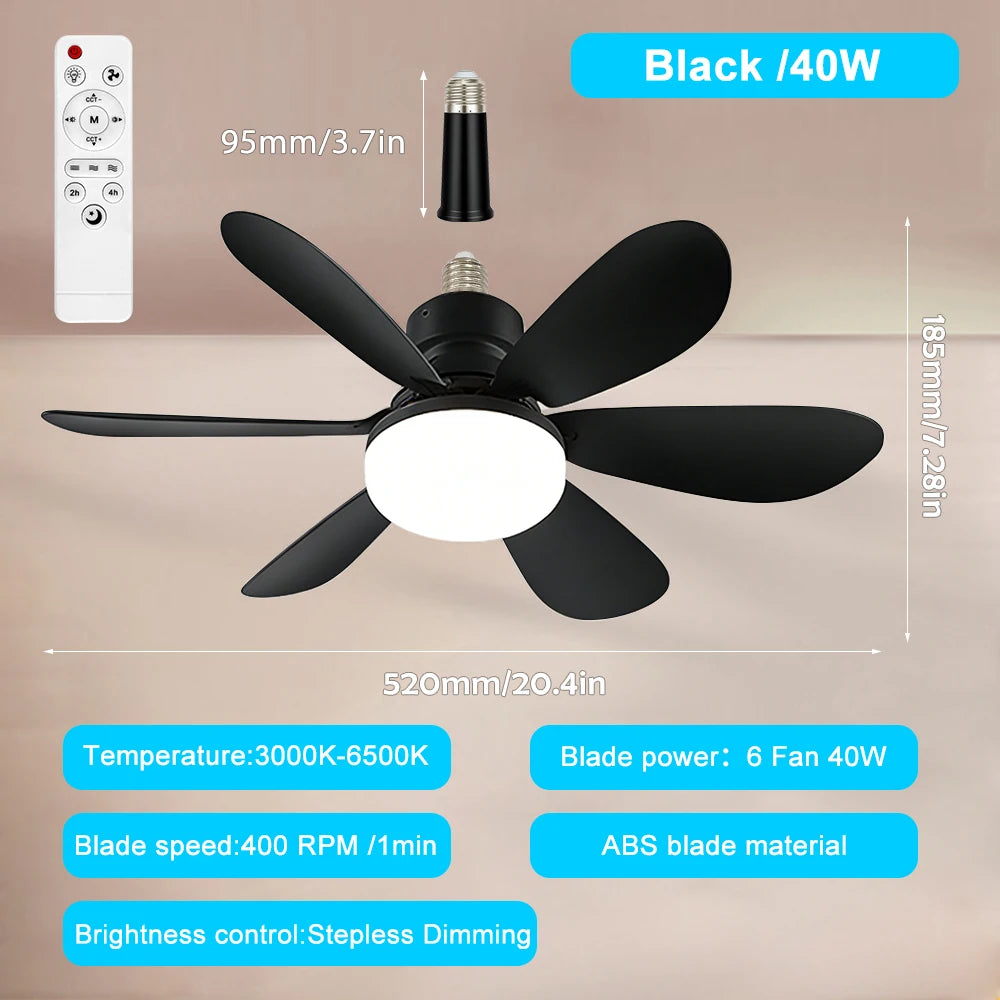 Ventilatore da soffitto con luce E27 e telecomando, 20-40W – dettaglio 8