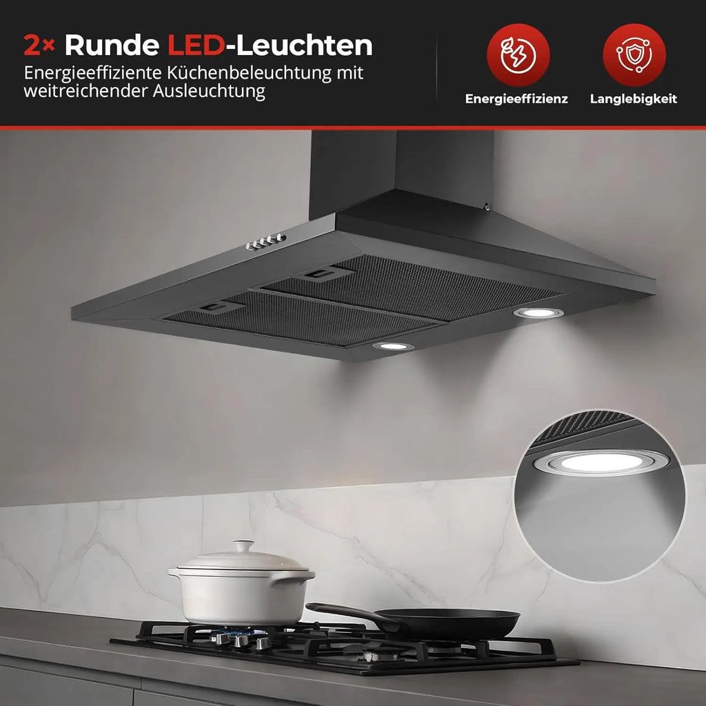 Cappa da cucina a parete 60 cm, 400 m³/h, acciaio nero – dettaglio 1