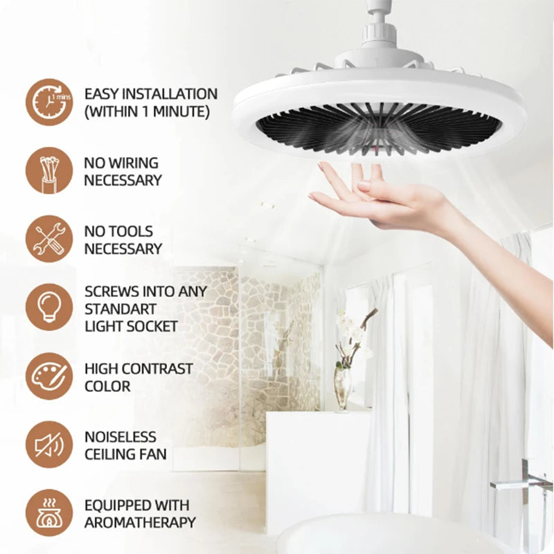 Ventilatore da Soffitto Moderno con Luce LED, Attacco E27, Telecomando, Decorazione per Interni, AC85-260V – foto 5