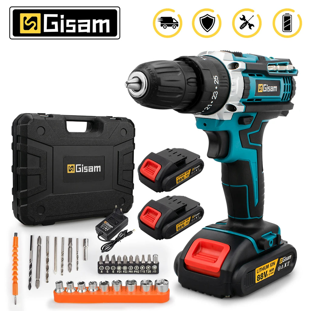 Trapano avvitatore a percussione a batteria, 25+3 di coppia