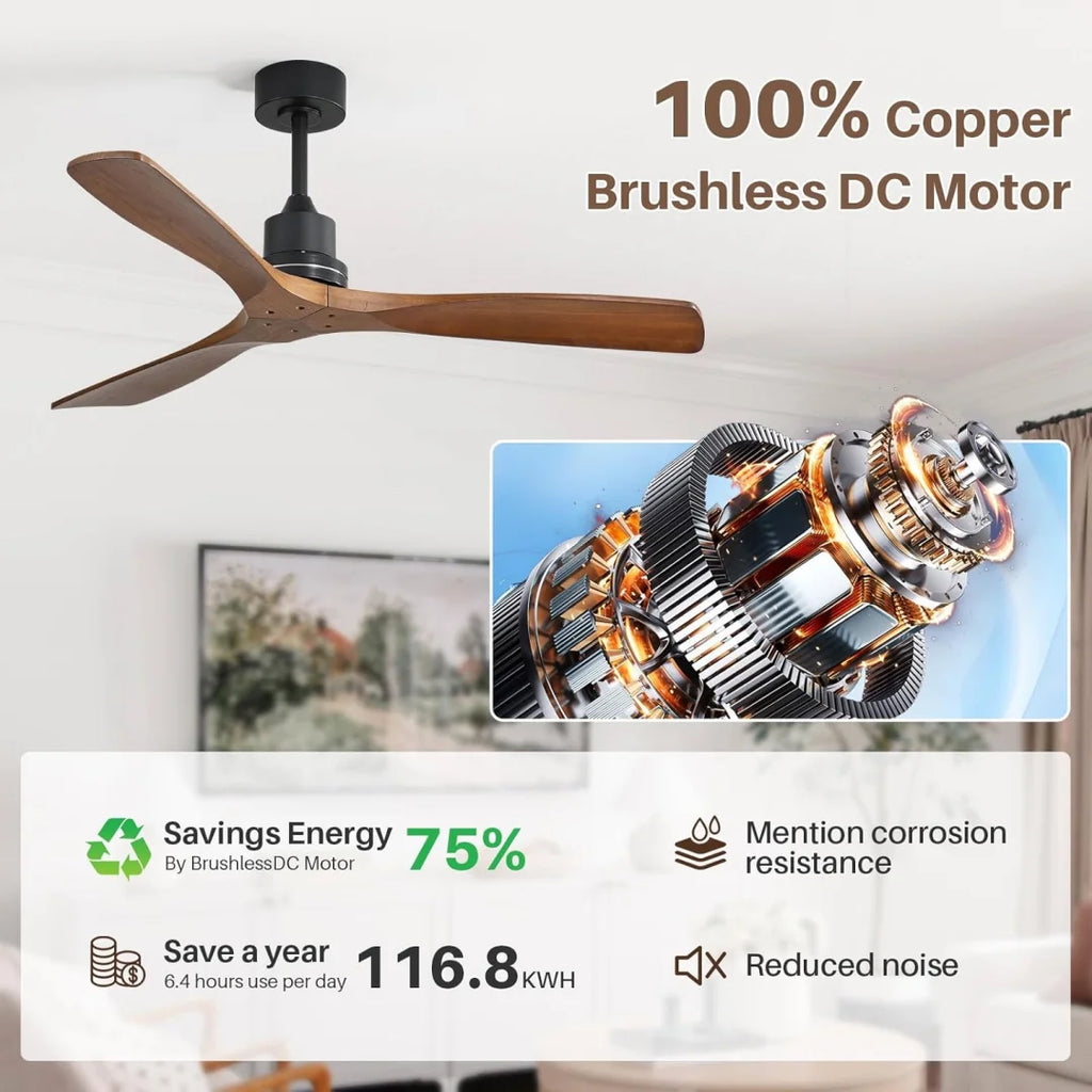 Ventilatore da soffitto 132 cm senza luce, motore DC – dettaglio 2