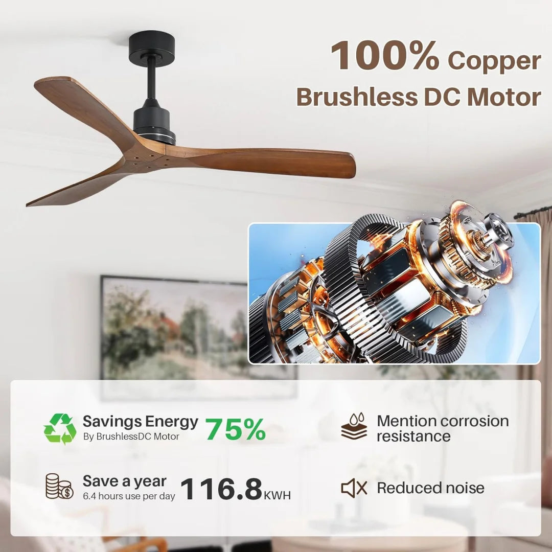 Ventilatore da soffitto 132 cm senza luce, motore DC – dettaglio 2