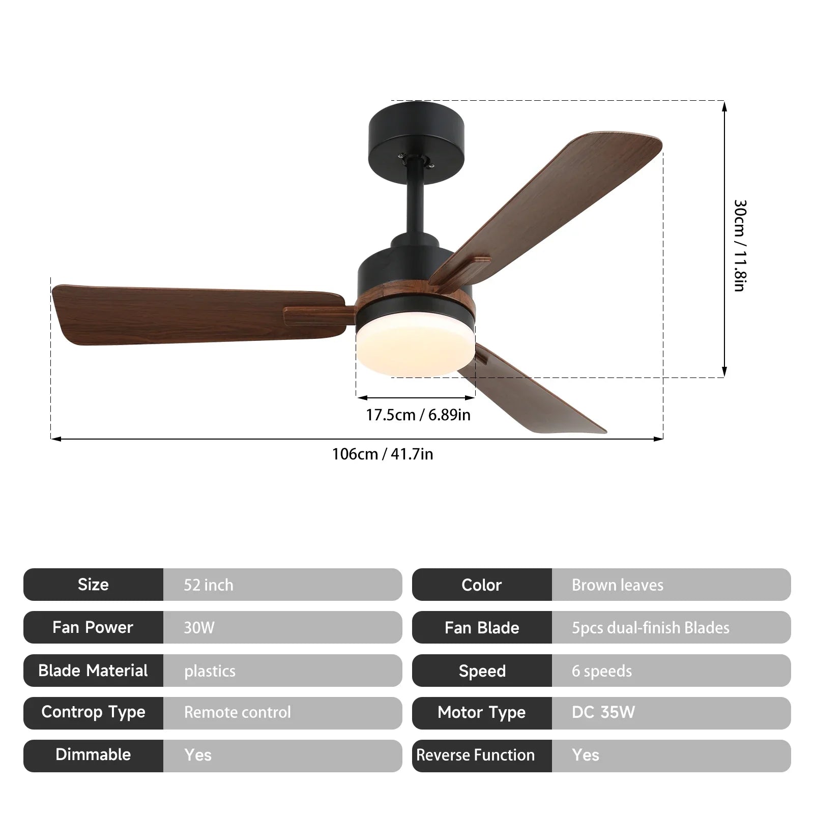 Lampadario con ventilatore e luce LED RGB, da 29 a 52 pollici – dettaglio 9