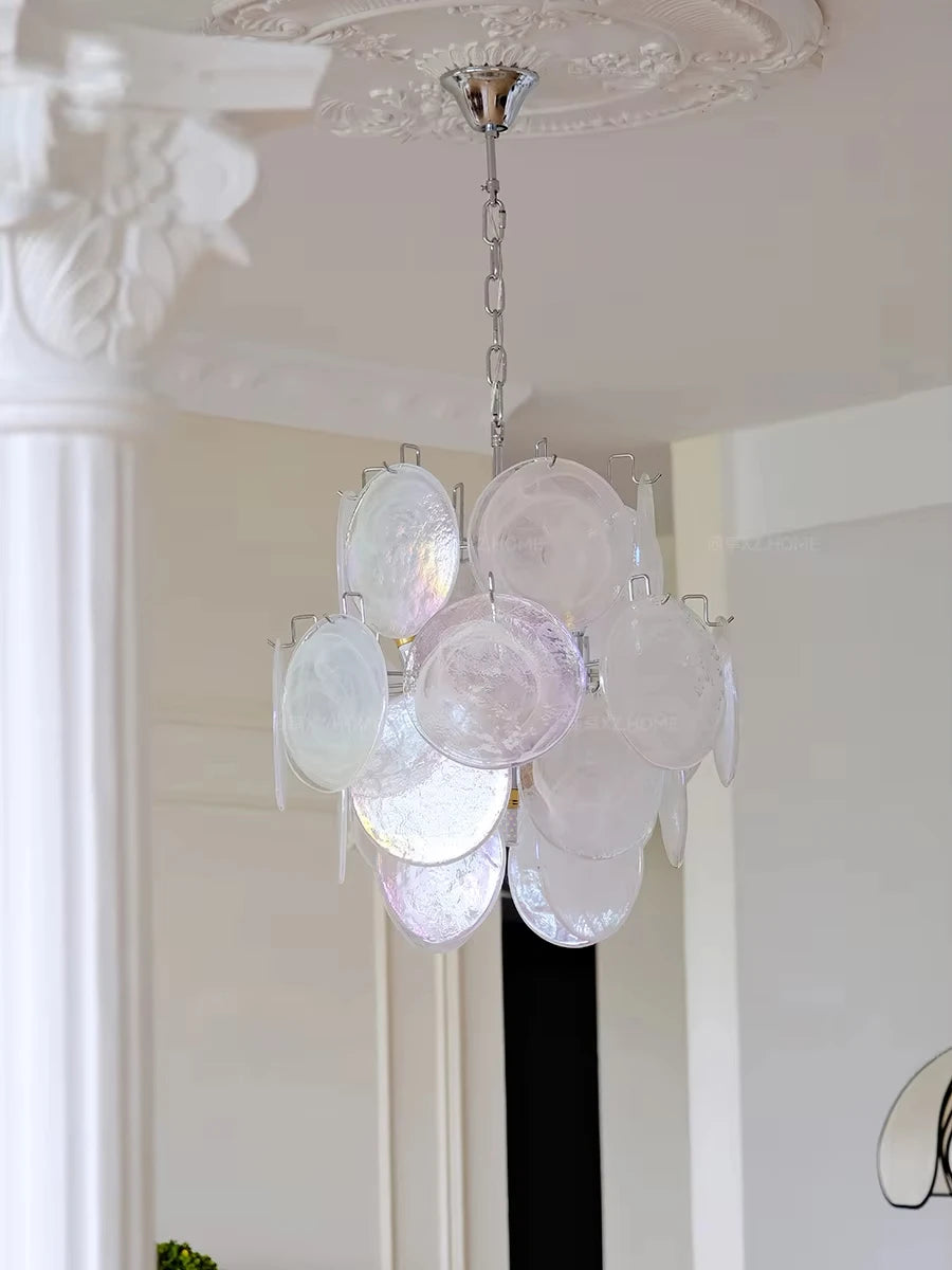 Lampadario in vetro artigianale con cristalli, rosa o bianco – dettaglio 3