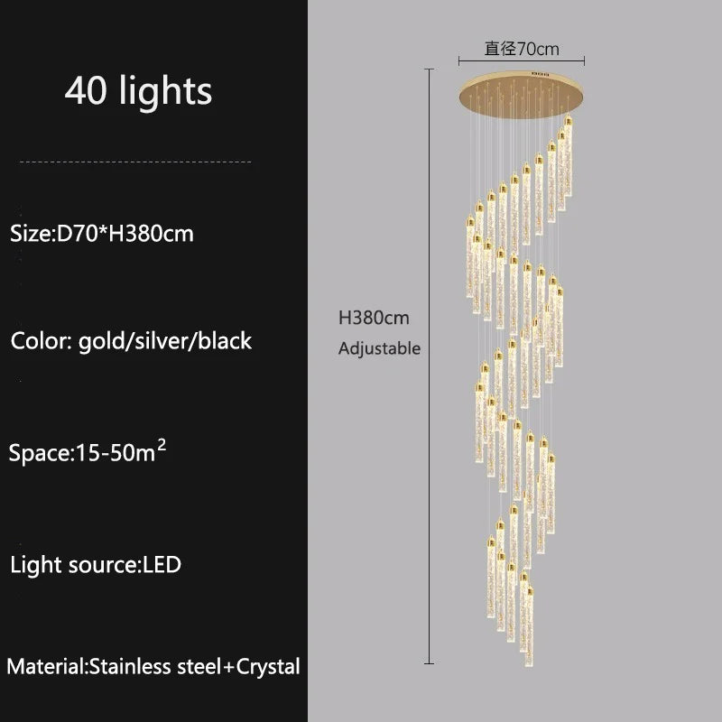 Lampadari lunghi moderni in cristallo a LED Cucina di lusso Villa Soggiorno Lampada a sospensione Scale – foto 11