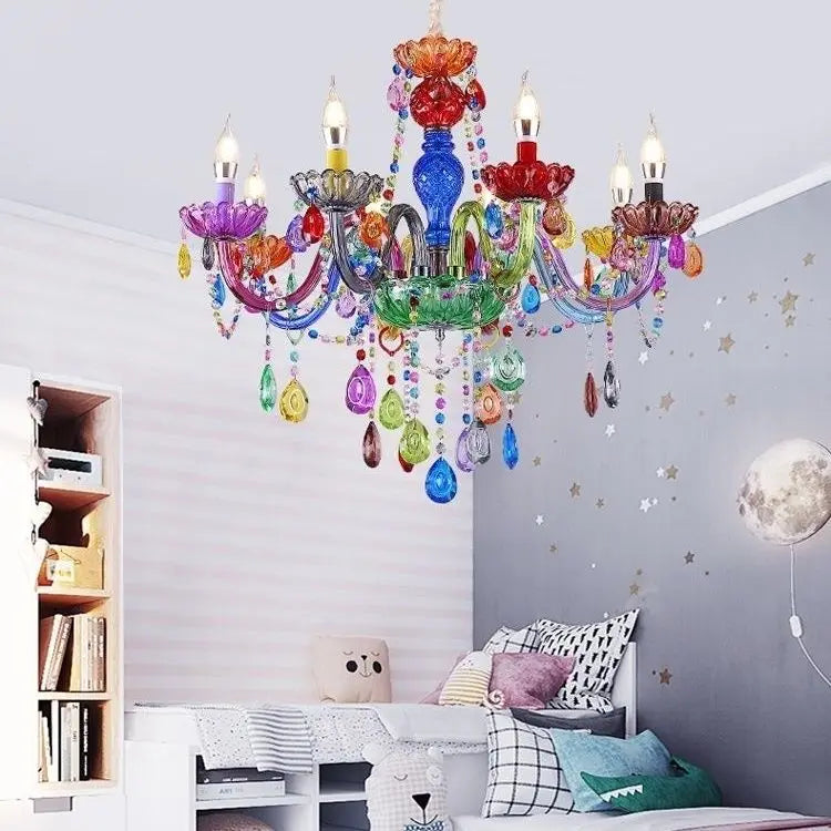 Lampadario a candela in cristallo colorato, da 5 a 10 luci