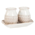 Salino con 2 barattoli in ceramica grigia a pois bianchi (kit da 10)