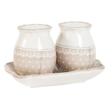Salino con 2 barattoli in ceramica grigia a pois bianchi (kit da 10)
