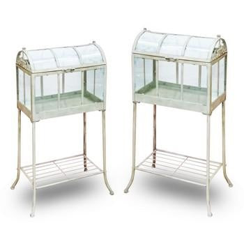 Serra rialzata in ferro crema e vetro, set di 2, 52x33x102 cm