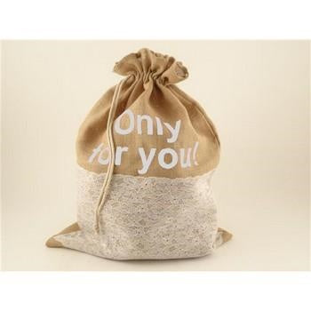 Sacco grande in juta con pizzo Only for you (kit da 5)