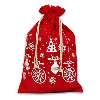 Sacco grande in juta rosso con decoro bianco (kit da 5)