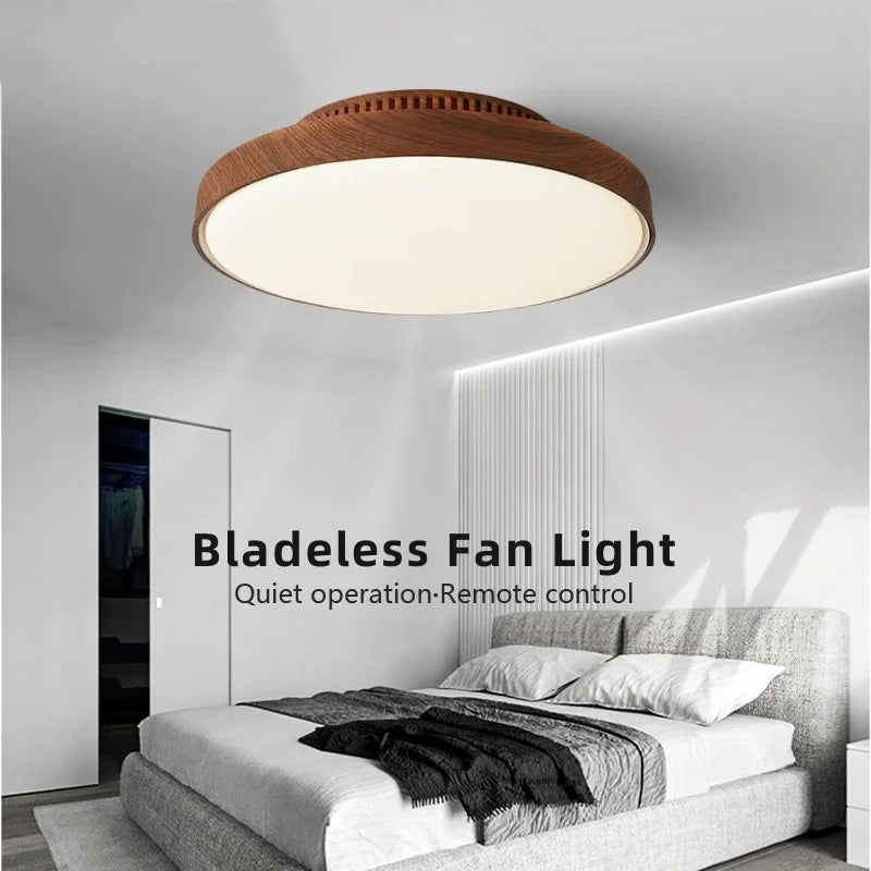 Ventilatore da soffitto senza pale in noce, motore DC dimmerabile