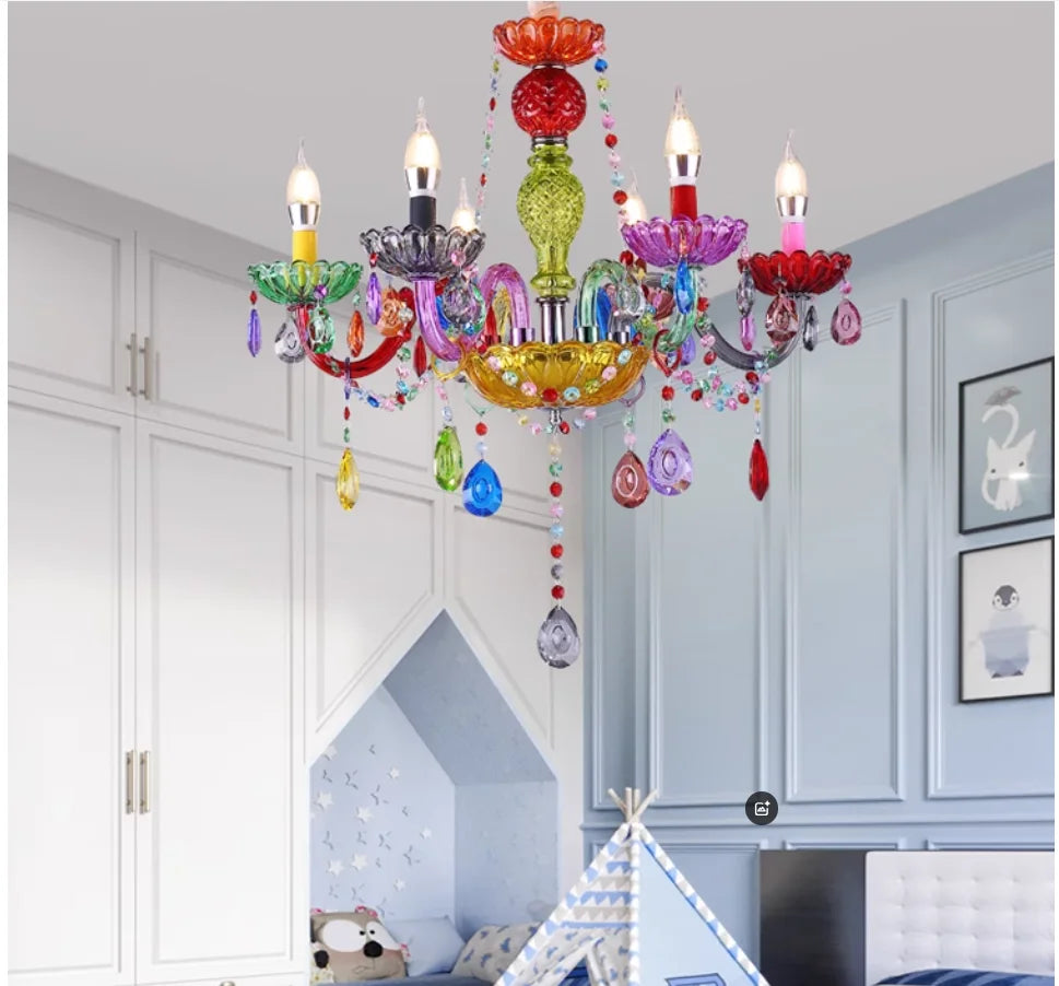 Lampadario a candela in cristallo colorato, da 5 a 10 luci – dettaglio 1