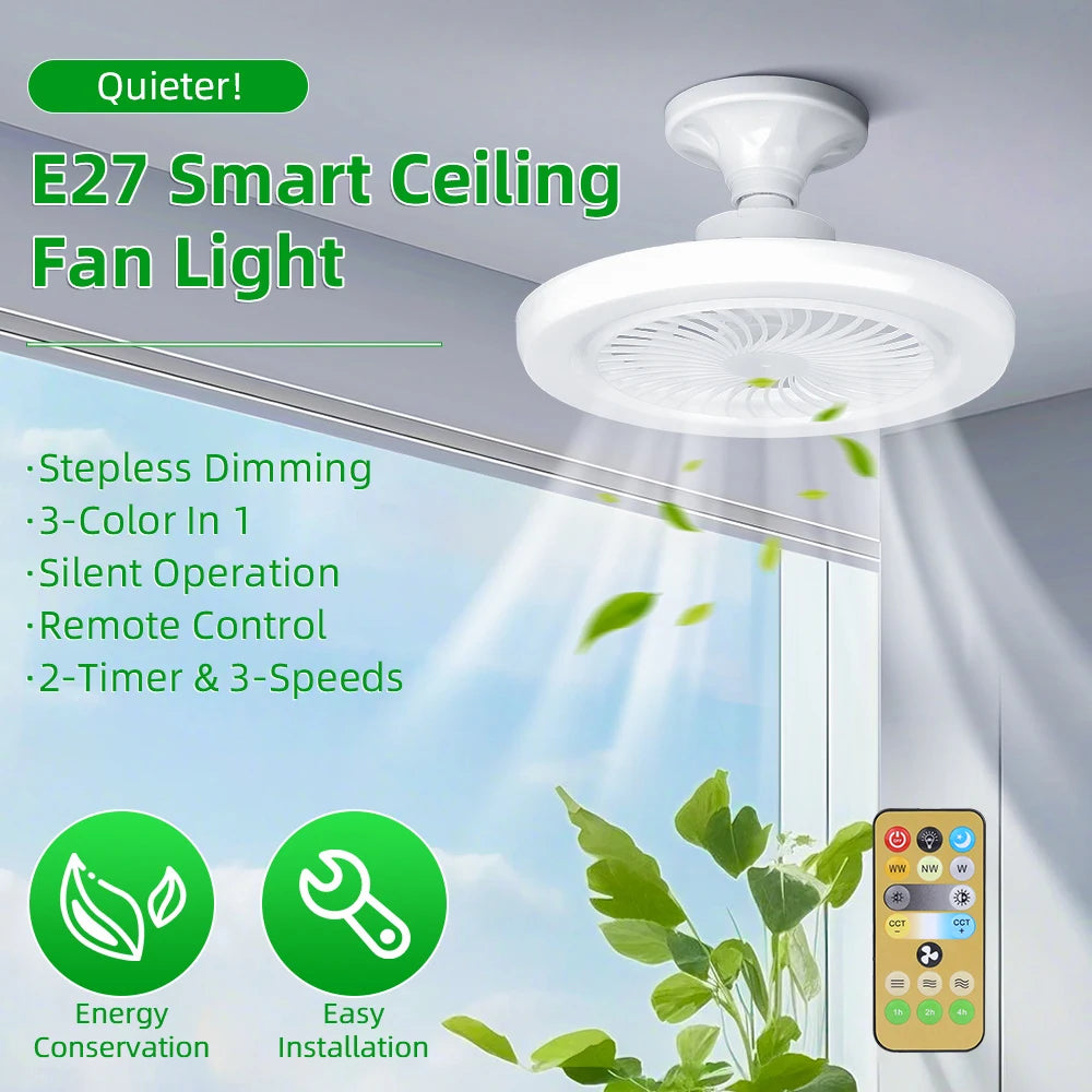 Ventilatore da Soffitto LED con Telecomando, 3 Velocità Regolabili, E27, Lampada Ventilatore Multifunzione – foto 5
