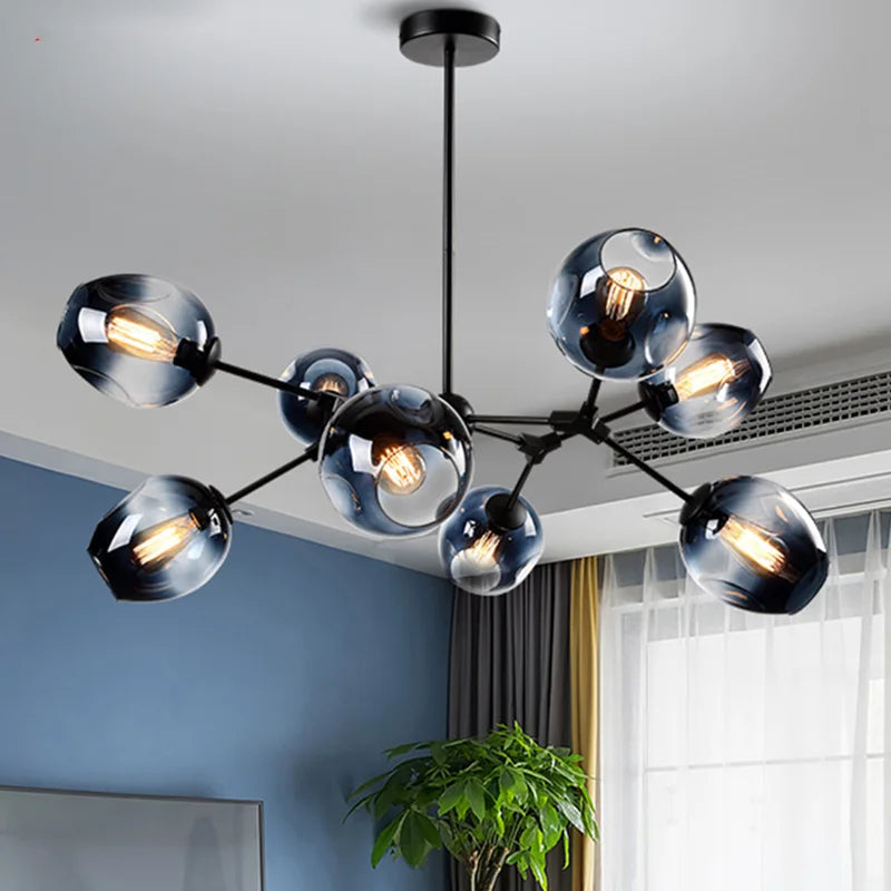 Lampadario con sfere in vetro colorato, da 1 a 12 luci