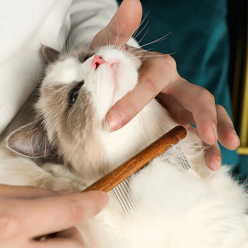 Pettine in acciaio inox con manico in legno per cani e gatti – dettaglio 2