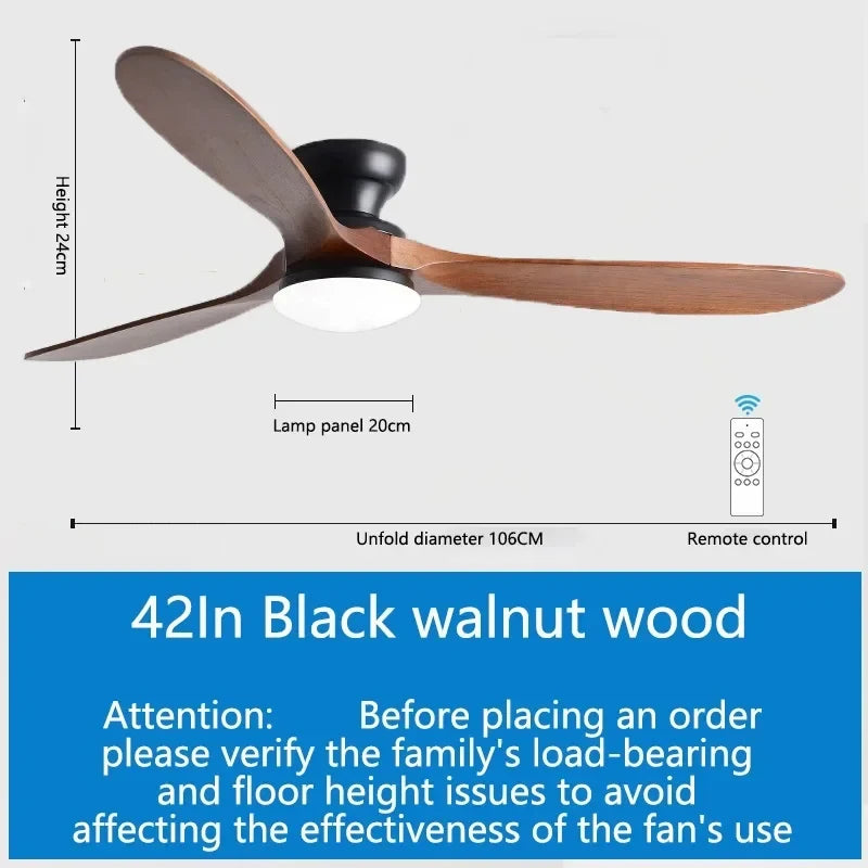 Ventilatore da Soffitto Moderno M 52 Pollici con Luce, in Legno Massello, Telecomando, Illuminazione LED per – foto 9