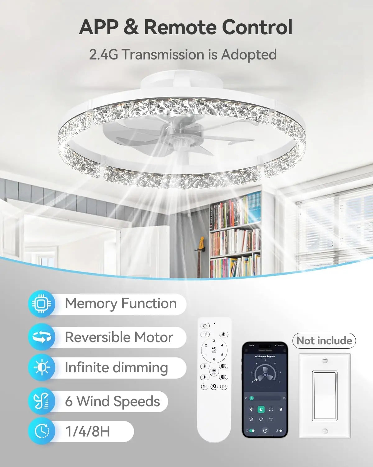 Ventilatore da soffitto basso profilo 20 pollici con luce LED – dettaglio 5