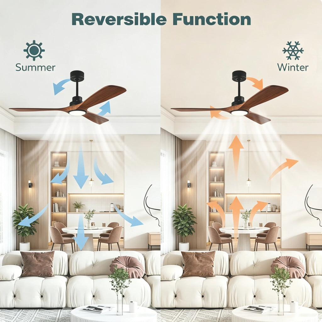Ventilatore da Soffitto in Legno Massiccio da 42 52 60 Pollici con Luci, Telecomando, Motore DC Silenzioso, 3 – foto 3