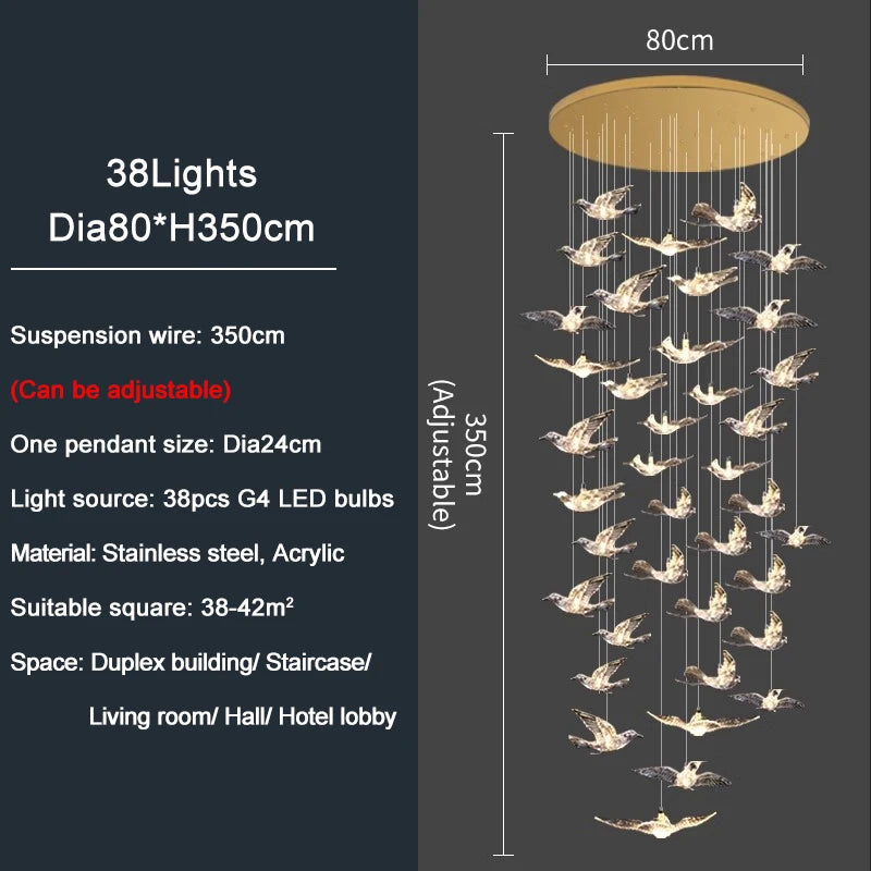 Lampadario a spirale in acrilico per scale, da 1 a 10 luci – dettaglio 14