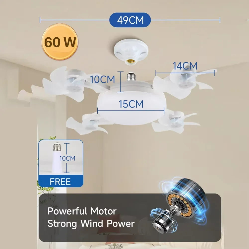 Ventilatore da soffitto con lampada E27, telecomando con timer e 3 colori, luci per ventilatore da soffitto – foto 7