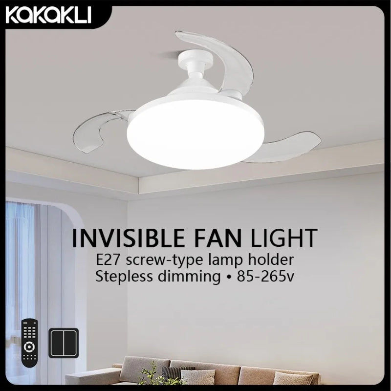 Nuovo ventilatore da soffitto E27 con luce lama telescopica invisibile telecomando silenzioso oscuramento
