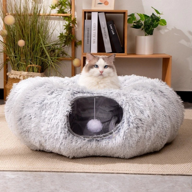 Cuccia a Tunnel Pieghevole in Peluche per Gatti
