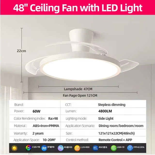 Ventilatore da soffitto LED con 4 pale pieghevoli e motore DC – dettaglio 6