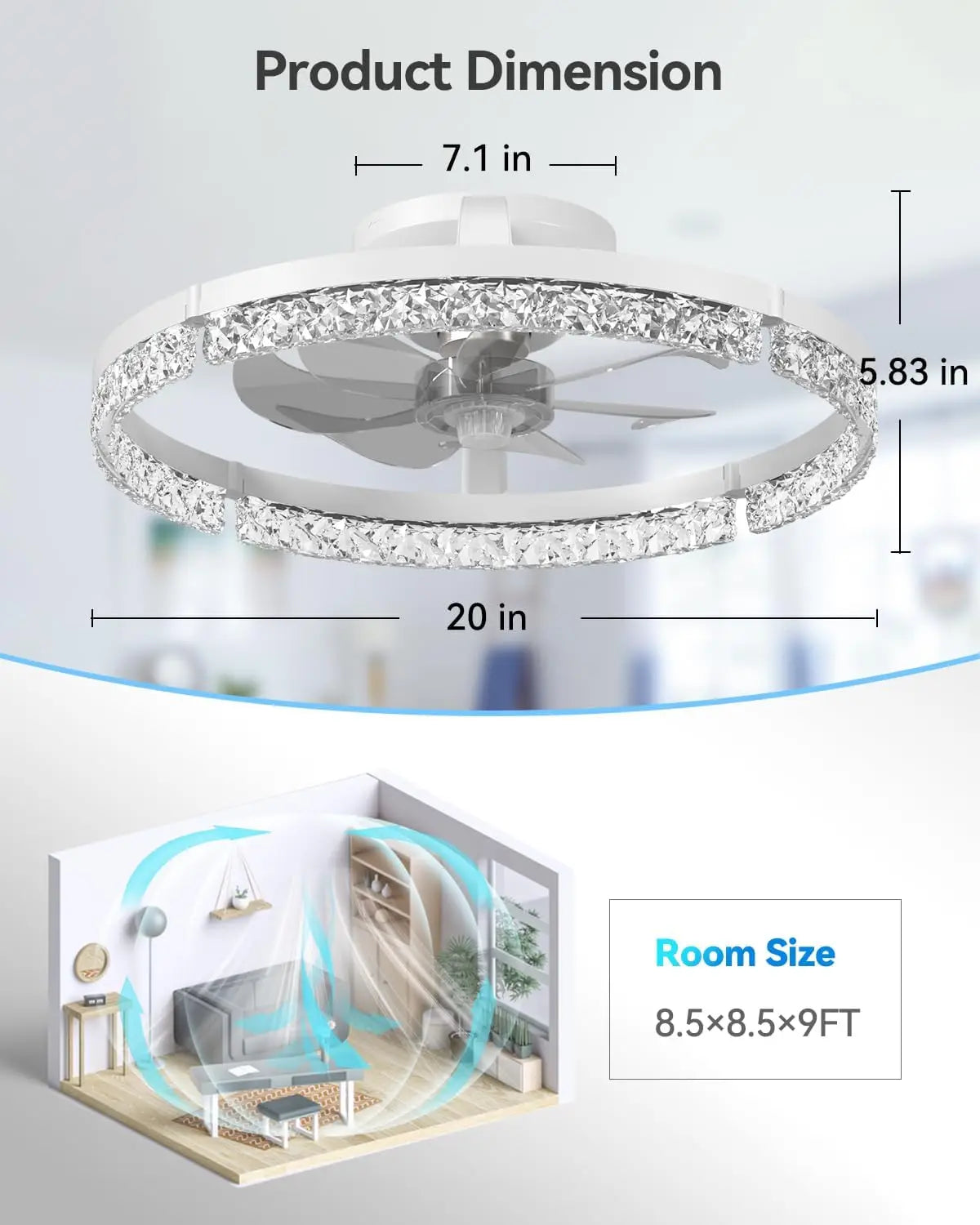 Ventilatore da soffitto basso profilo 20 pollici con luce LED – dettaglio 2