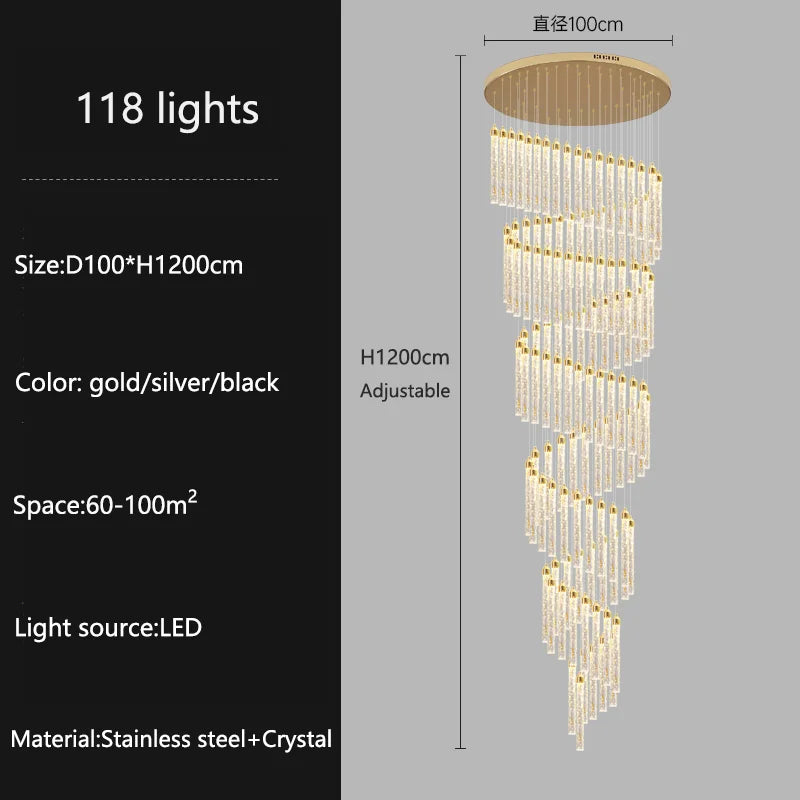 Lampadari lunghi moderni in cristallo a LED Cucina di lusso Villa Soggiorno Lampada a sospensione Scale Lampadario a soffitto dimmerabile Decorazioni per la casa