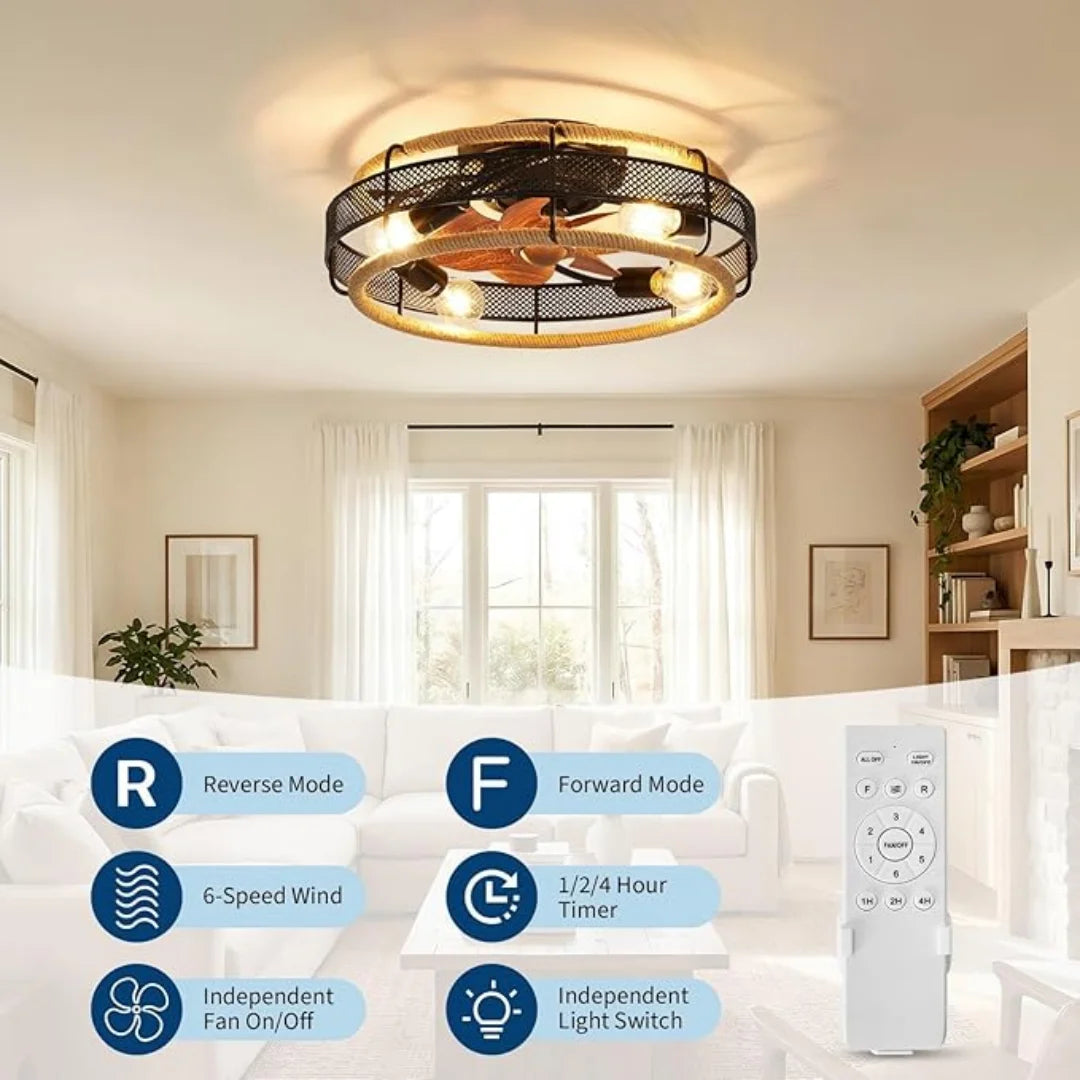 Ventilatore da soffitto 50 cm in ferro battuto con luce – dettaglio 2