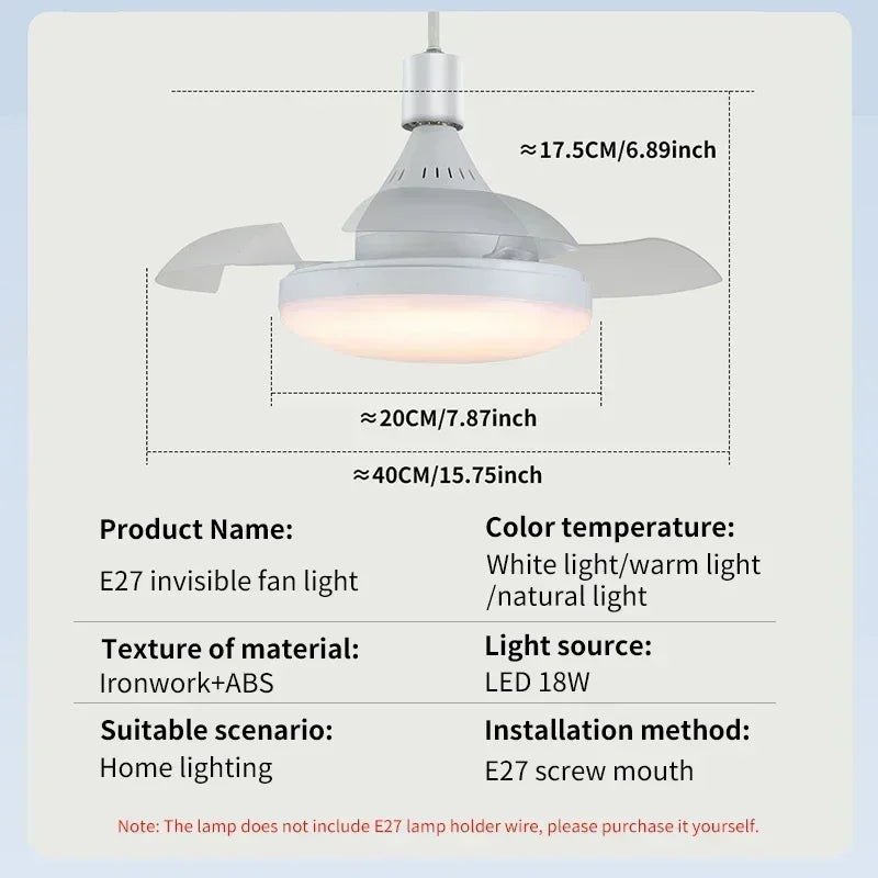 Ventilatore da soffitto 2-in-1 con luce e telecomando, ventola a LED con attacco E27, ventilatore a spirale – foto 6