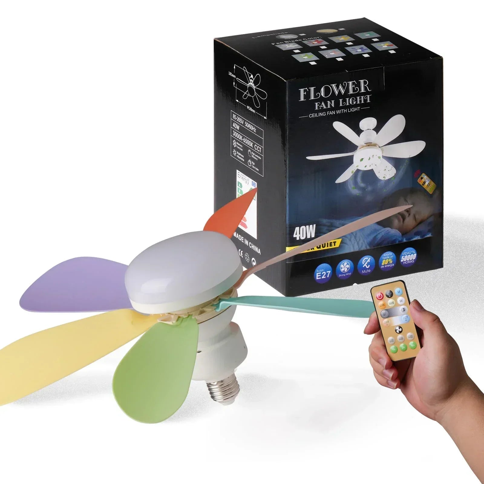 Ventilatore da soffitto E27 con funzione di attenuazione remota a LED adatto per soggiorno, studio e uso