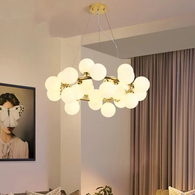 Lampadario nordico con sfere in vetro, da 8 a 25 luci